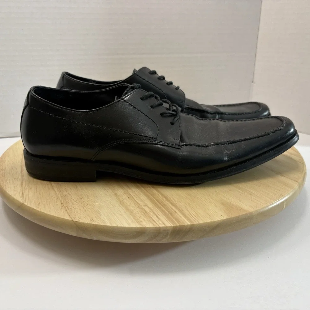 Aston Grey Anthony Black Leather Bicycle Toe Oxfords Men's Size 9.5 Dress Shoes